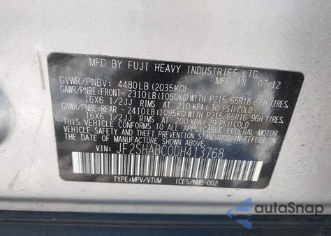 2013 Subaru Forester 2.5X из США, поврежденный, VIN JF2SHABC0DH413768